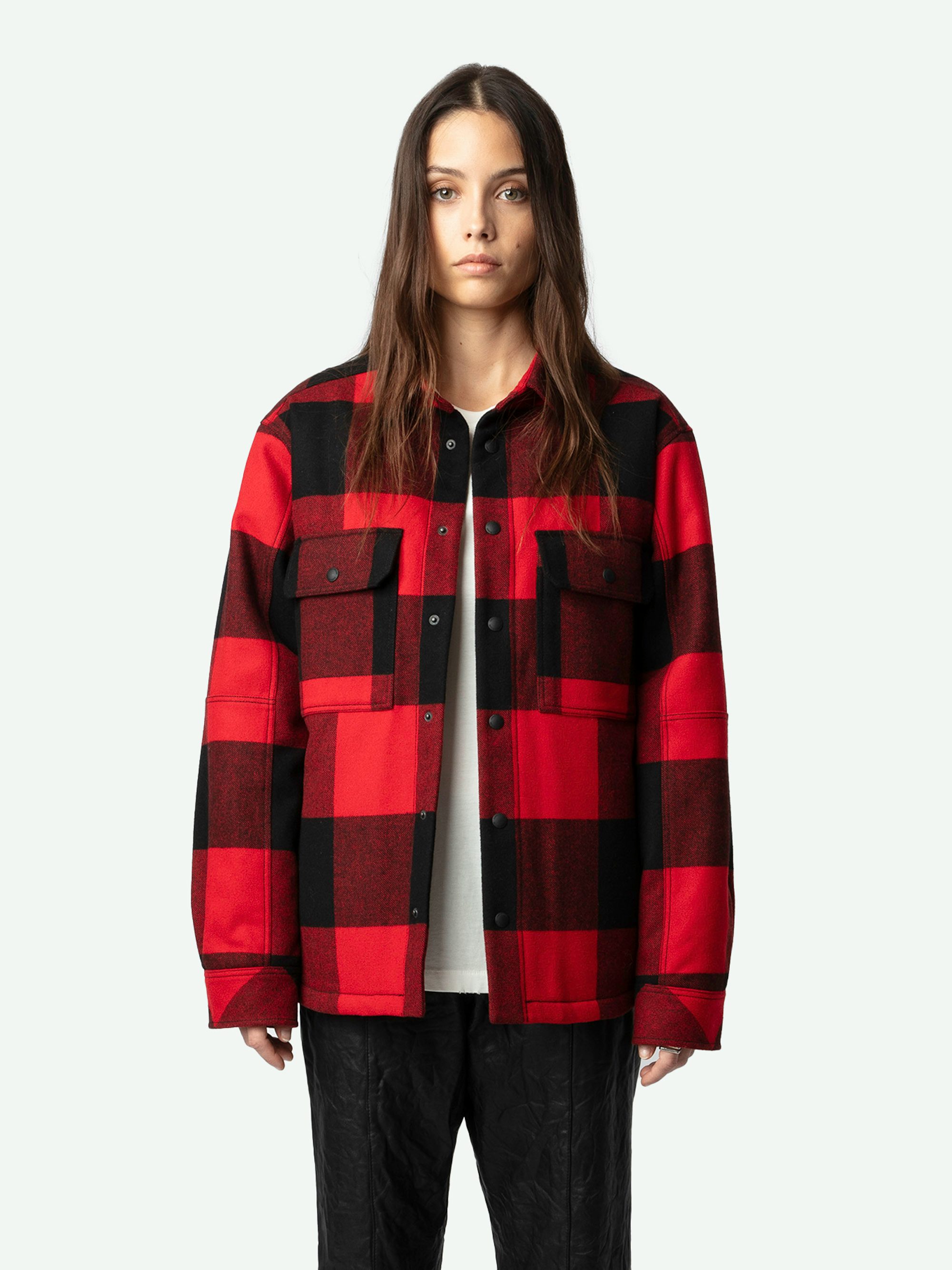 Trop Overshirt - Red check flannel overshirt with herringbone quilting and worn-effect Studio flock on the back.